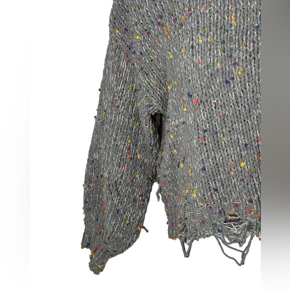 POL Distressed Sweater Small | Gray Ripped Sweater with Rainbow Confetti Detail - Picture 7 of 16